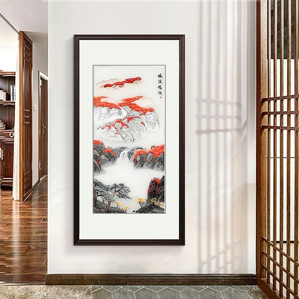 玄关装饰画——刺绣山水画《鸿运当头》