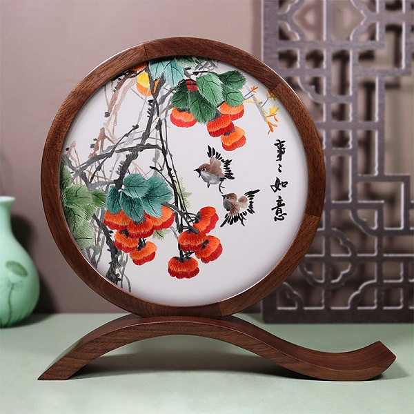 行云流水双面绣摆件《事事如意》