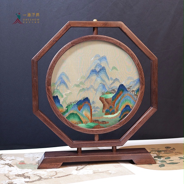 八方来财双面绣摆件《千里江山图》