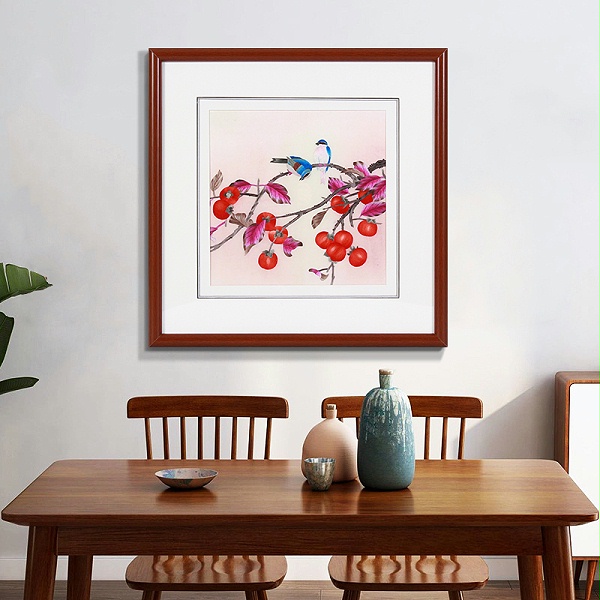 餐厅装饰画——手工刺绣装饰画柿子图《喜事连连》
