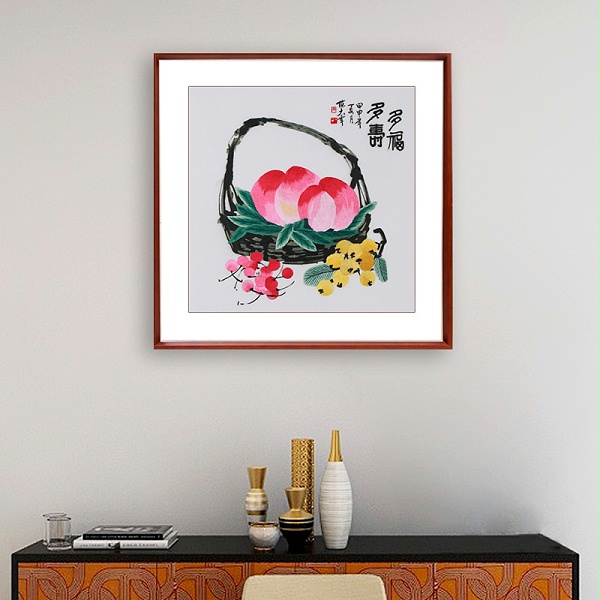 餐厅装饰画——手工刺绣装饰画桃子图