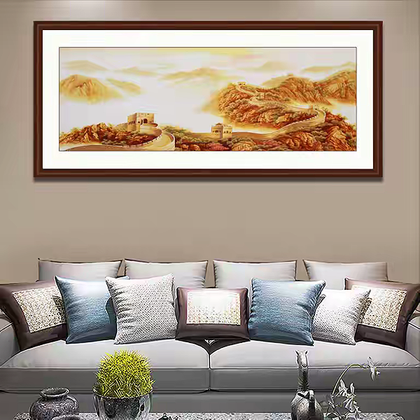 客厅装饰画——手工刺绣山水画《金色长城》