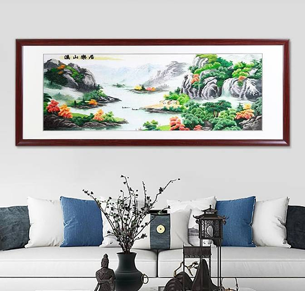 客厅装饰画——手工刺绣山水画《溪山乐居》