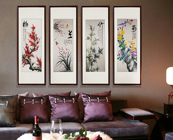 刺绣梅兰竹菊四条屏 客厅装饰画