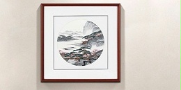 手工刺绣苏绣餐厅装饰画山水画