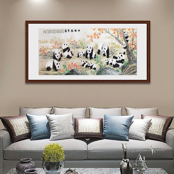 客厅装饰画——手工刺绣装饰画熊猫图《中华国宝》