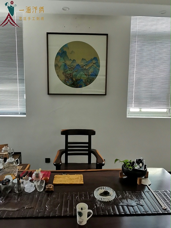 茶室挂画 刺绣千里江山图