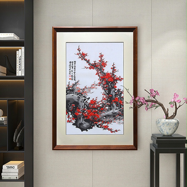 一涵汴绣玄关装饰画——手工刺绣红梅图《红梅报喜》