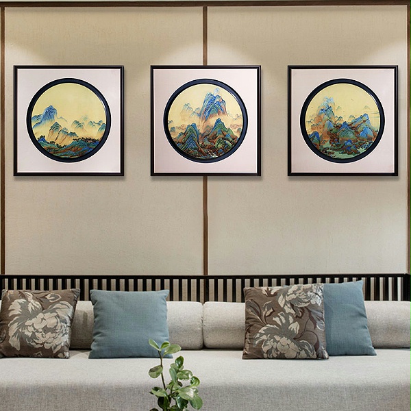 客厅装饰画——手工刺绣山水画《千里江山图》